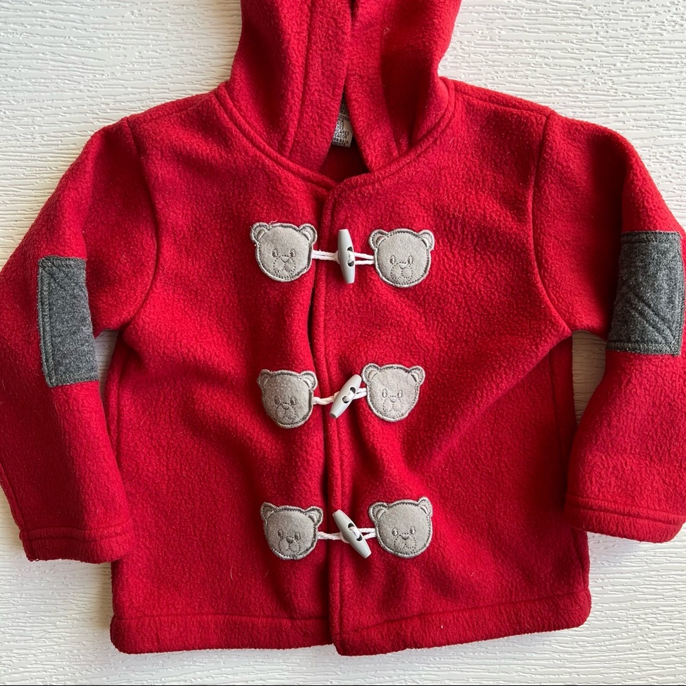 VTG Toddler Red & Gray Teddy Bear Fleece Jacket 24M